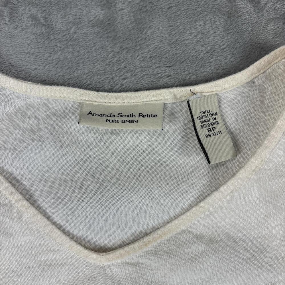 Amanda Smith Petite Linen Tank Top White Sleeveless V Neck Minimalist Womens 8p - Picture 3 of 7